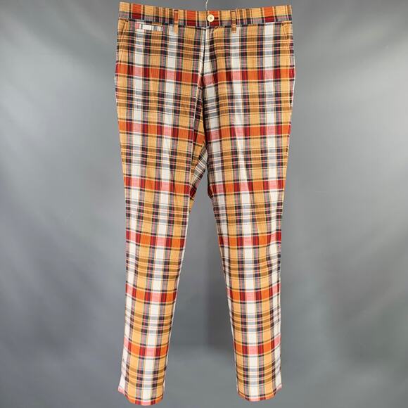 ROWING BLAZERS Size 32 Red Multi-Color Plaid Cotton Zip Up Madras Casual Pants - Picture 1 of 7
